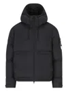 Stone Island Blue Down Jacket With Drawstring Hood And Logo Patch On The Sleeve In Tech Fabric Man In Black