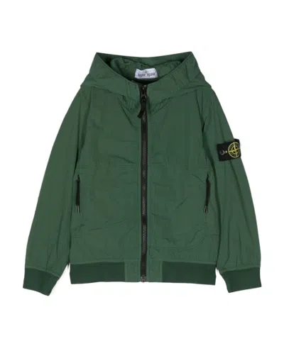 Stone Island Hooded Rain Jacket In Green