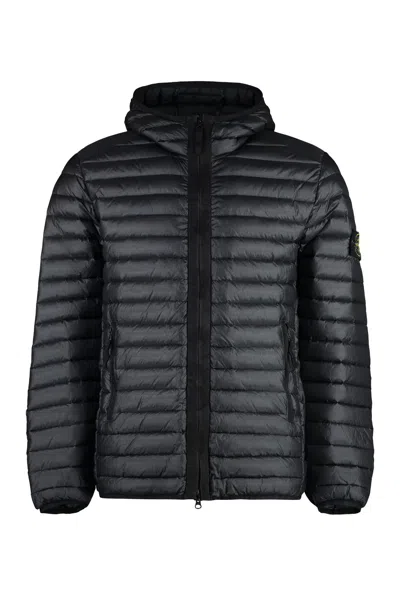 Stone Island Hooded Short Down Jacket In Black  