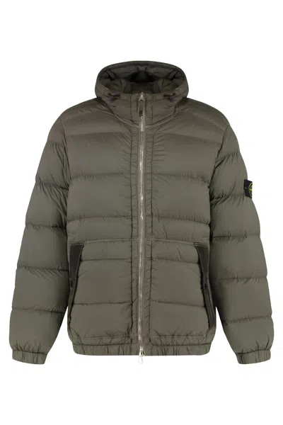 Stone Island Hooded Short Down Jacket In Green