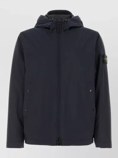 Stone Island Hooded Stretch Padded Jacket Long Sleeves In Blue