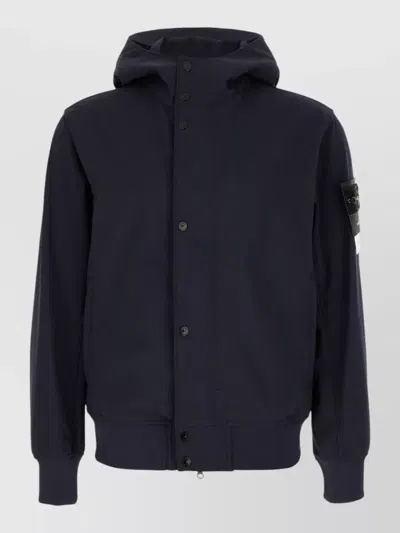 Stone Island Hooded Stretch Polyester Jacket Ribbed Cuffs In Multi