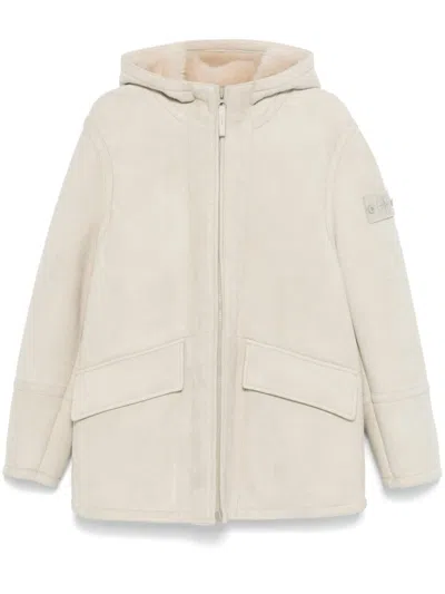 Stone Island Hooded Suede Jacket In Beige