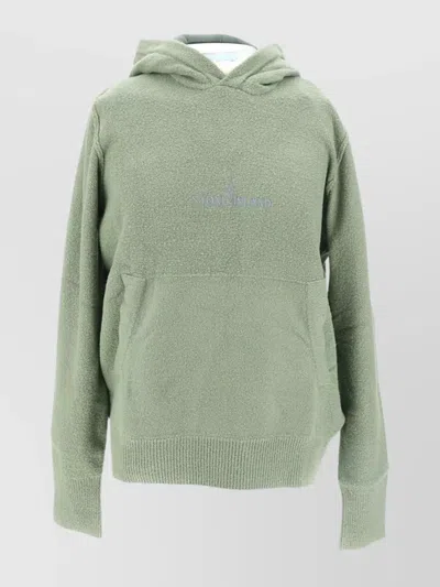 Stone Island Hooded Sweater With Front Pouch And Ribbed Trim In Gray