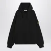 Stone Island Brushed Organic Cotton Fleece Oversized Fit Hoodie Clothing In Black
