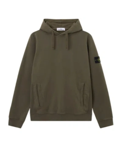 Stone Island Brushed Organic Cotton Fleece Hoodie In Green