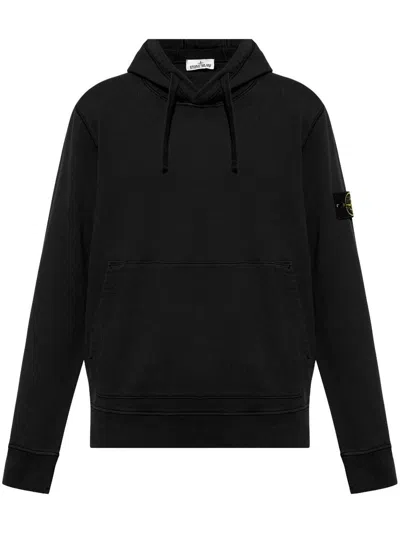 Stone Island Hooded Sweatshirt In Brushed Organic Cotton Fleece In Black