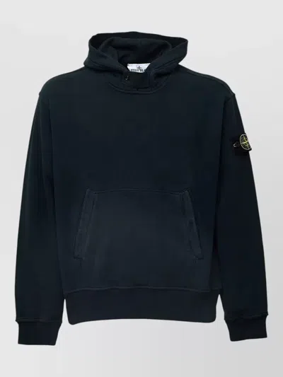 Stone Island Hooded Sweatshirt Kangaroo Pocket Front Detail In Blue