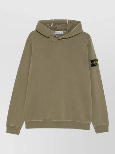 Stone Island Hooded Sweatshirt Long Sleeve Ribbed Trims In Brown