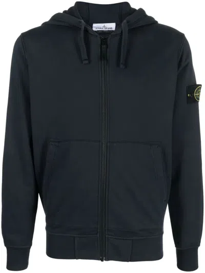 Stone Island Hooded Sweatshirt With Zip Organic Cotton Fleece In Blue