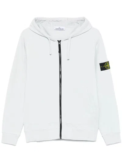 Stone Island Hooded Sweatshirt With Zip Organic Cotton Fleece In Pearl Grey