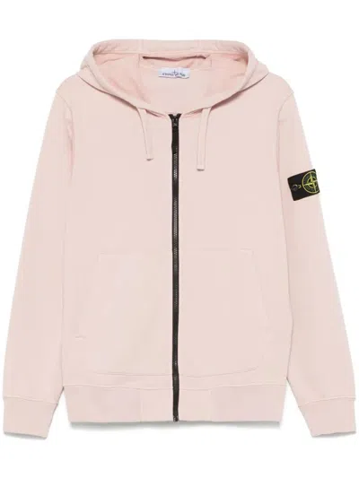 Stone Island Hooded Sweatshirt With Zip Organic Cotton Fleece In Pink
