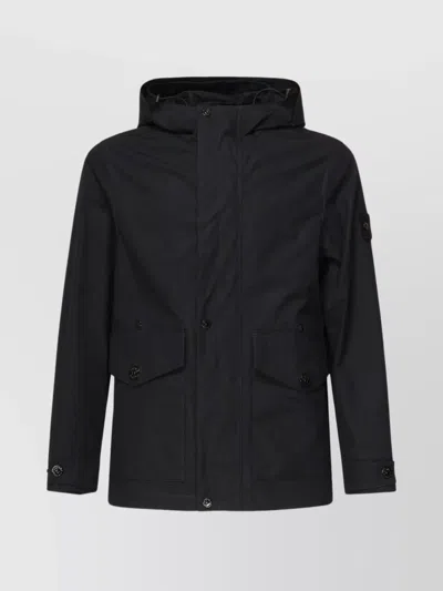 Stone Island Hooded Waterproof Cotton Jacket In Black