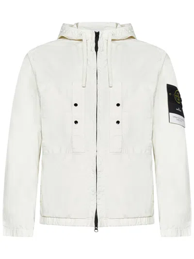 STONE ISLAND STONE ISLAND HOODED WHITE JACKET IN SUPIMA® COTTON TWILL