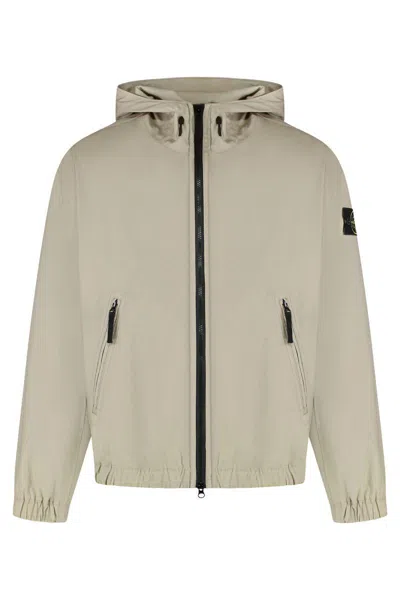 Stone Island Hooded Windbreaker In Neutral