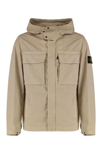 Stone Island Hooded Windbreaker In Brown
