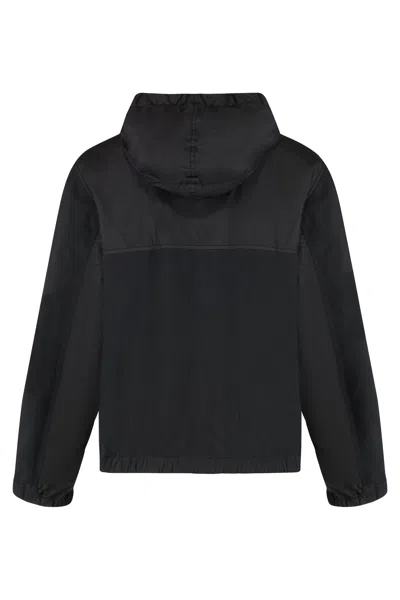 Stone Island Hooded Windbreaker With Removable Logo Patch In Black