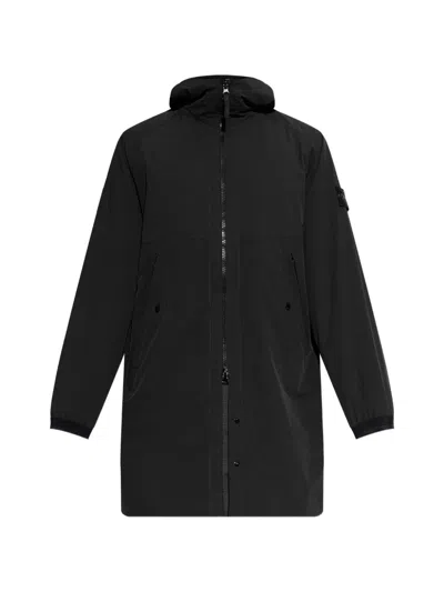 Stone Island Hooded Zip-fastening Coat In Black