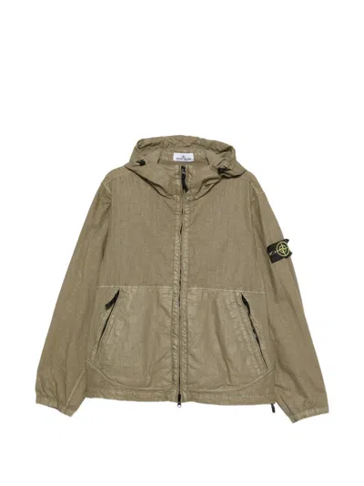 Stone Island Hooded Zip Jacket In Brown