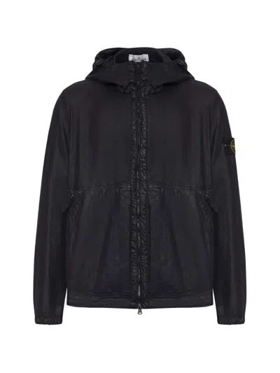 Stone Island Modern Lightweight Hooded Windbreaker For Men In Black