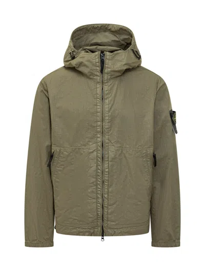 Stone Island Hooded Zip Jacket In Green