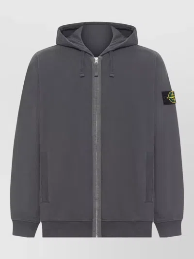 Stone Island Hooded Zip Jacket Two Front Pockets In Gray