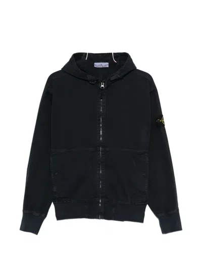 Stone Island Hooded Zip Sweatshirt In Black
