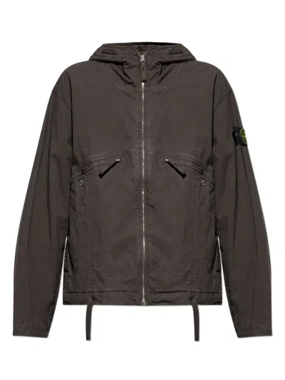 Stone Island Hooded Zip-up Jacket In Brown