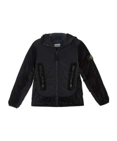 Stone Island Hooded Zip-up Jacket In Black