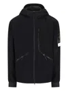 Stone Island Blue Jacket With Fixed Hood And Logo Patch On The Sleeve In Fleece Man In Black