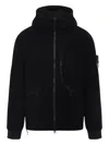 Stone Island Textured Wool Blend Jacket With Hood In Black