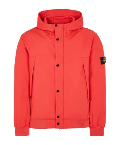 Stone Island Mens Red Logo-badge Funnel-neck Stretch-woven Hooded Jacket
