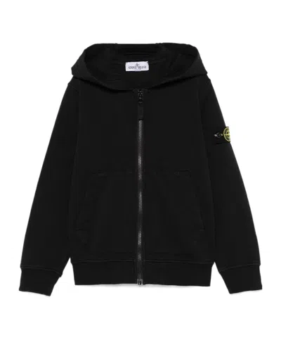 Stone Island Hooded Zipper Hoodie In Black