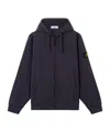 Stone Island Hooded Zipper-up Sweatshirt With Pockets In Blue