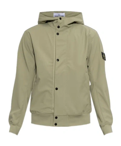 Stone Island Logo-patch Hooded Jacket In Green