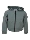 Stone Island Full Zip Hoodie With Long Sleeves In Stretch Cotton With Badge On The Left Sleeve In Green