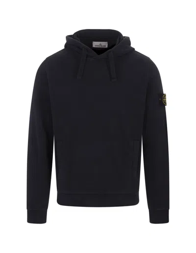 Stone Island Hoodie In Navy Blue Gauzed Cotton