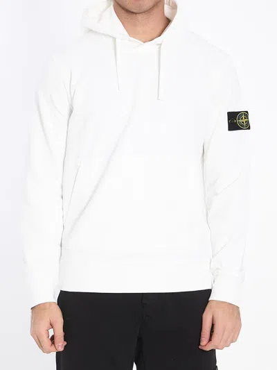 Stone Island Hoodie In Organic Cotton Fleece In White