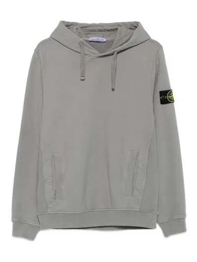 Stone Island Grey Logo Patch Hoodie In Gray