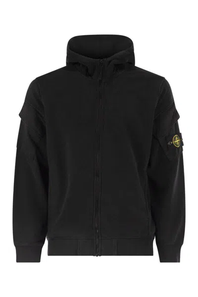 Stone Island Hoodie With Zip And Sleeve Pockets In Black