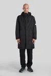 Stone Island Long Down Jacket In Black