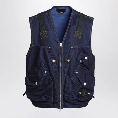 Stone Island Indigo Blue Zip Vest For Men