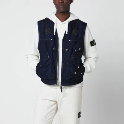 Stone Island Indigo Blue Zip Vest In Cotton Blend