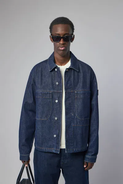 Stone Island Indigo Denim Rinsed Biker Jacket In Blue