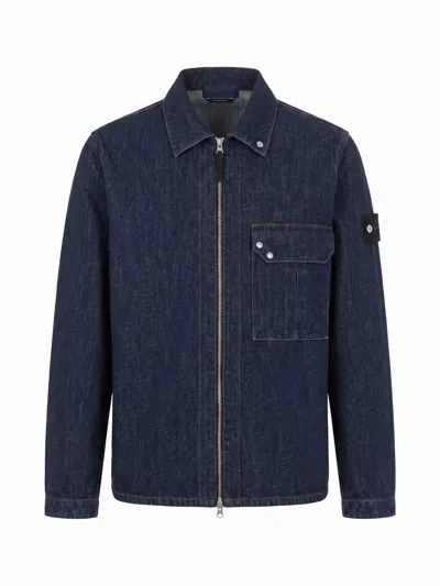 Stone Island Denim Research Indigo Denim-rinsed Overshirt In Blue