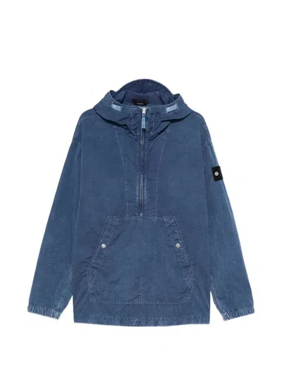 Stone Island Logo-patch Hooded Jacket In Blue
