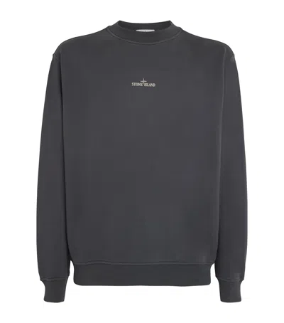 Stone Island Cotton Fleece Oversized Fit Sweatshirt With Industrial Four Print In Gray