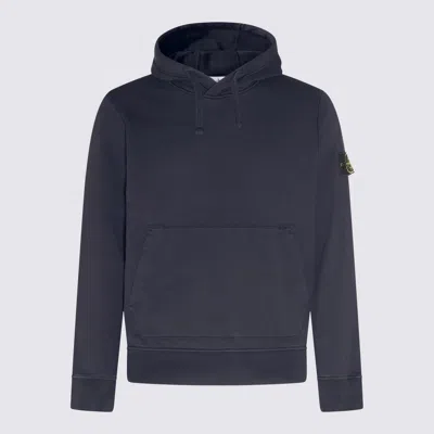 Stone Island Minimalist Black Pullover Hoodie With Kangaroo Pocket In Blue
