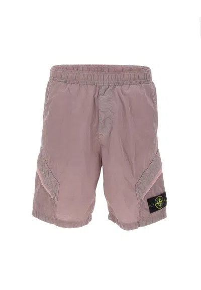 Stone Island Iridescent Nylon Shorts In Pink