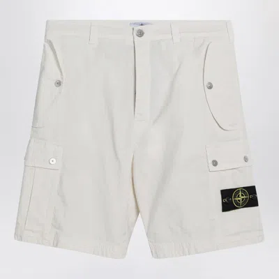 Stone Island Ivory Cargo Bermuda Shorts In Cotton Men